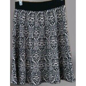 Y2K Paisley Gored Pull-On Stretch Midi Boho Monterey Bay Skirt PL Black Cream